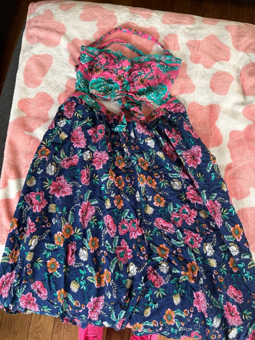 Floral Halter Sundress in Navy & Pink
